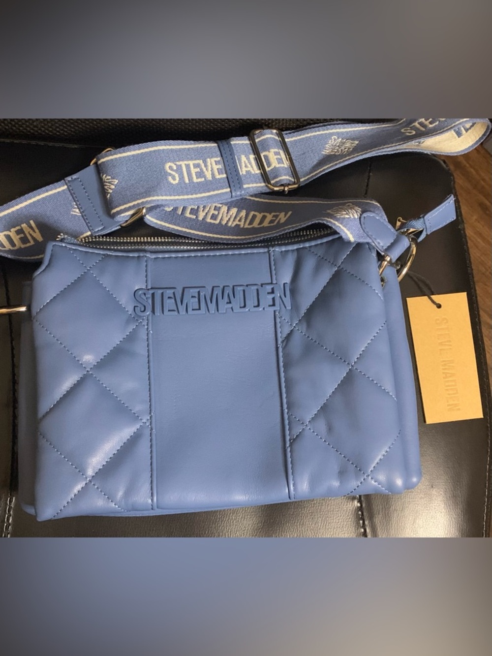 Steve Madden Light Blue Quilted Crossbody with Branded Strap